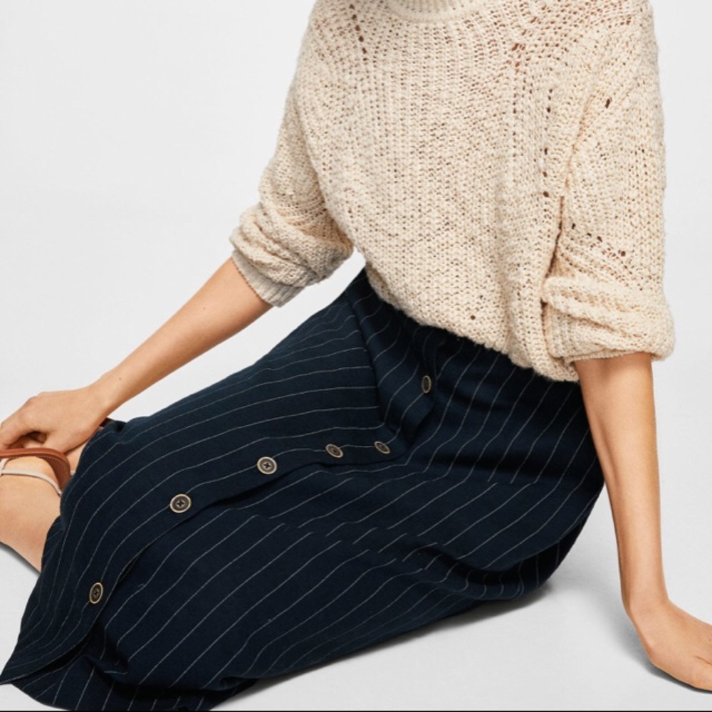 Mango Pinstripe Midi Skirt